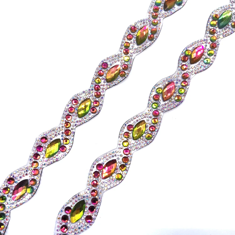 Many Stock AB Mix Colors Resin Gems Yellow Iron On Trim Designs Hot Fix Rhinestone Trimming Carnival Dress Accessories