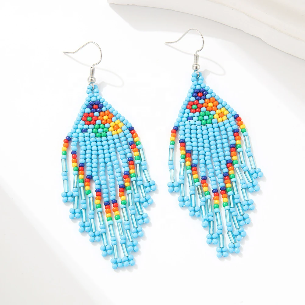 2024 New Arrival Boho Jewelry Colorful Flowers Long Fringe Handmade Miyuki Beaded Earrings