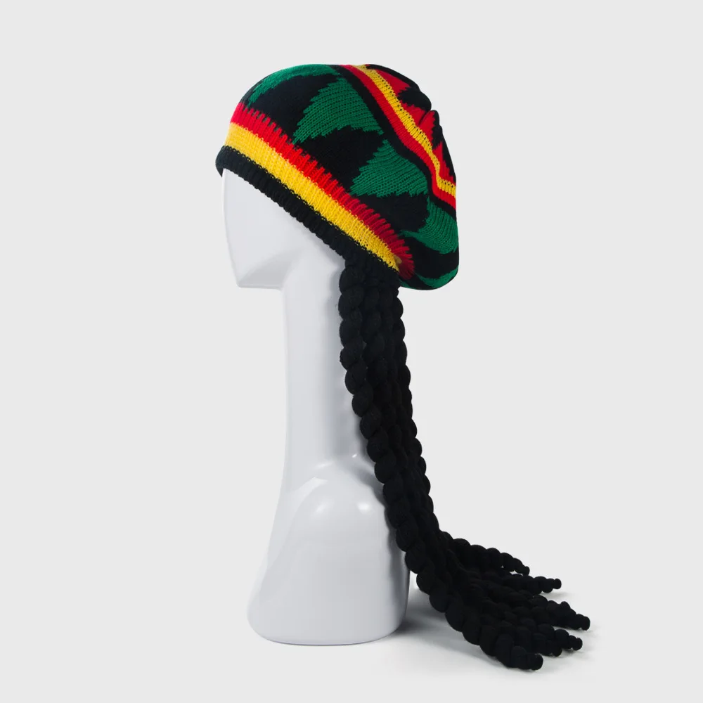 Caribbean Rasta Hat with Black Dreadlocks Wig for Halloween Party Travel Cosplay Costume