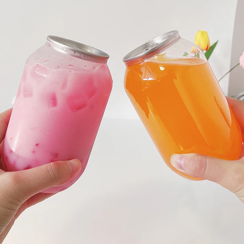 Custom 330ml 500ml Clear Plastic Pet Pop Soda Can Empty Beer Cake Plastic Ring-Pull Pop Cans For Food Canning Easy Open