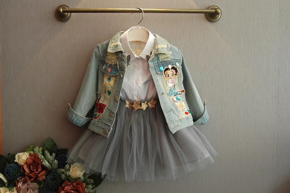 New Fahion toddler girls denim jacket spring autumn new designs baby girls sequins jeans coat clothing