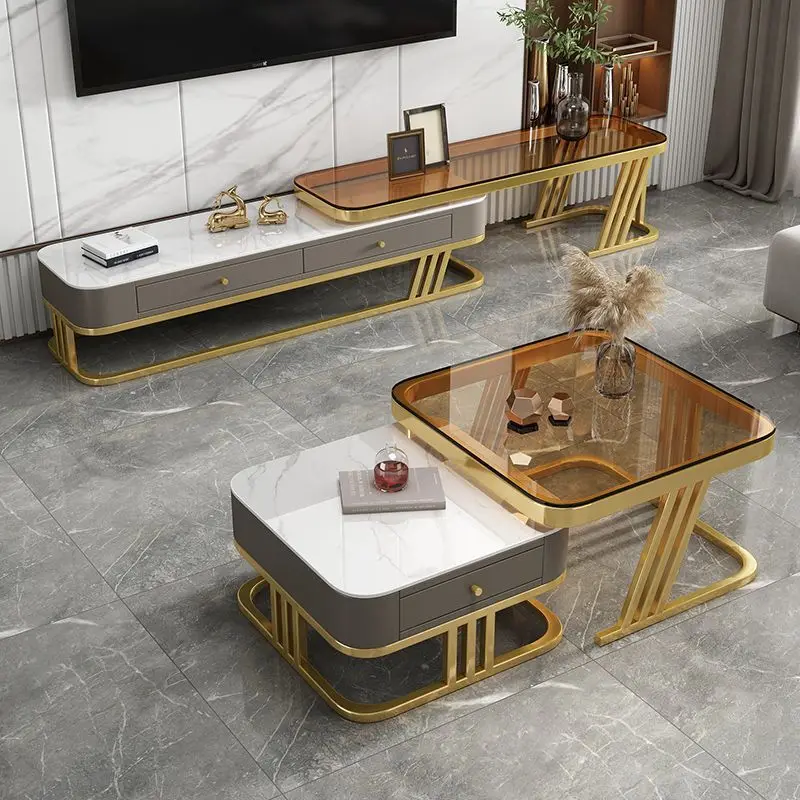 2024 YOUTAI luxury gold and white coffee table and tv stand set modular sectional living room furniture set