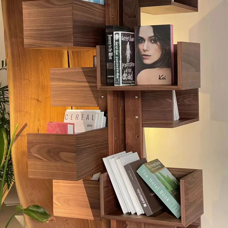 North American black walnut rotating bookshelf 360 degree rotating bookcase minimalist home living room book storage racks