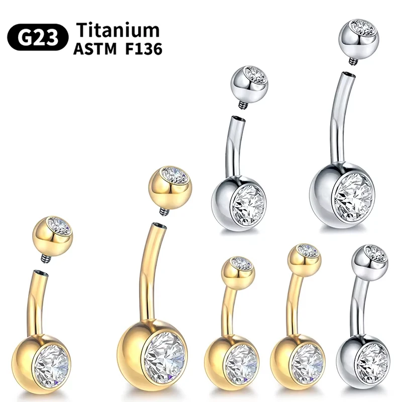 Gaby ASTM F136 Titanium Belly Rings White Cubic Zirconia Navel Ring New Belly Button Ring G23 Body Piercing Jewelry with Zircon