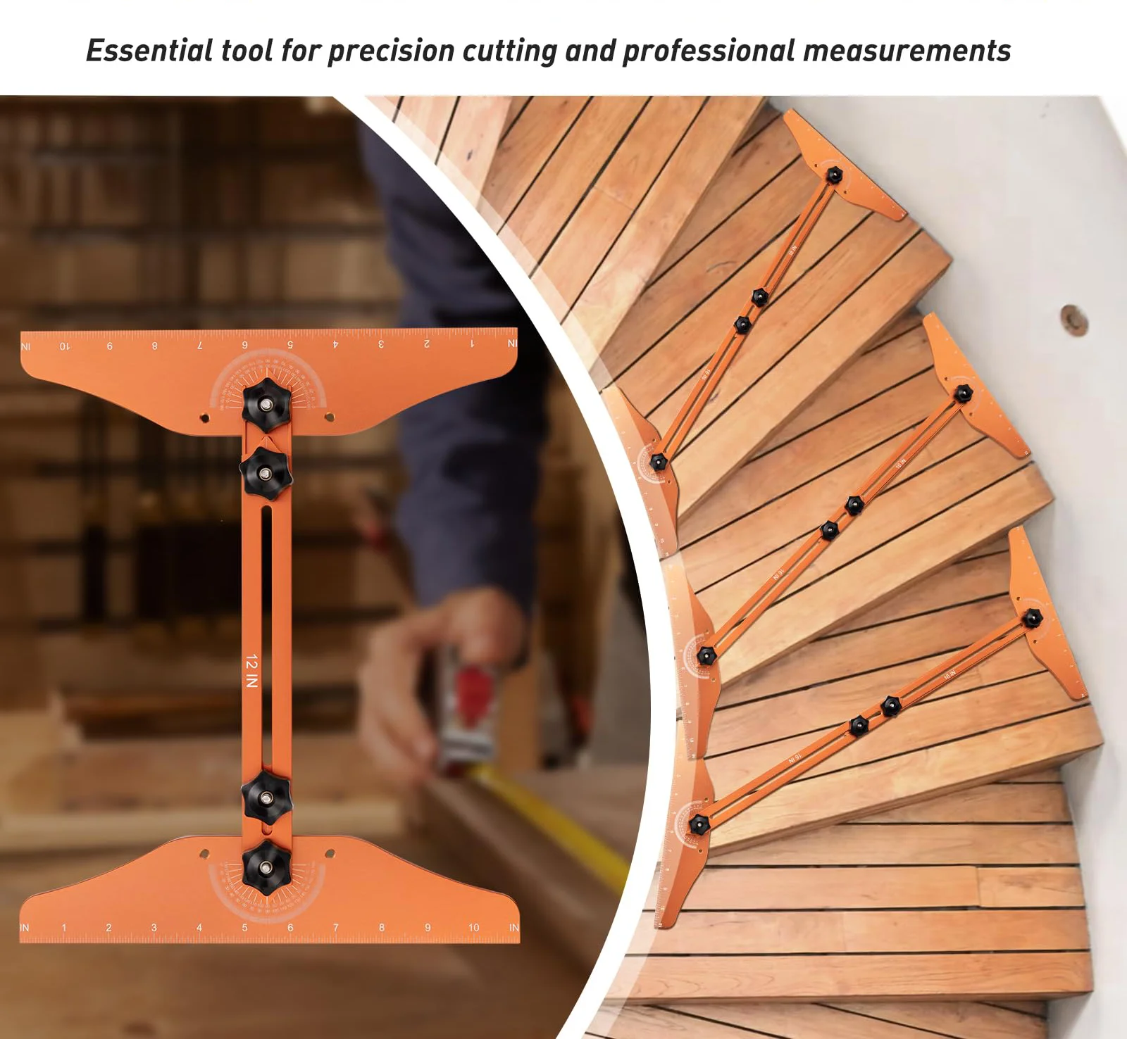 Adjustable Measurement Gauge for Stairs Risers Shelves Partition with Length Marking and Angle Stair Tread Template Tool