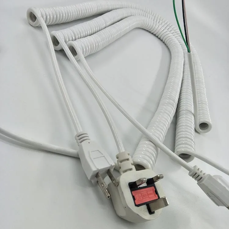 Plastic Injection UK Plug Electrical Wire Computer Spiral Power Cable Cord for Home Appliance