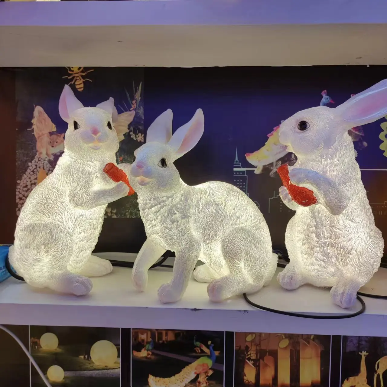 3pcs/set factory outlet 3D rabbit sculpture shape resin fiberglass warm white outdoor garden lawn lamp for landscape lighting