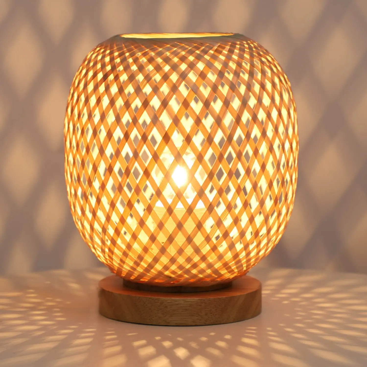 Handmade Dimmable Bamboo Woven Rattan Table Bedside Lamp For Bedroom