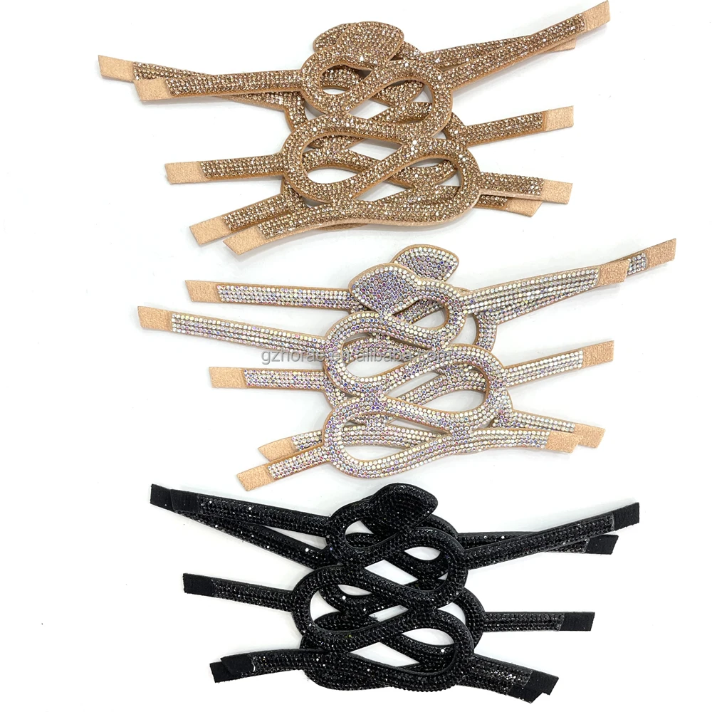 UP001 fashion bling glass decoration rhinestone sandals upper material slipper semi finished shoe uppers