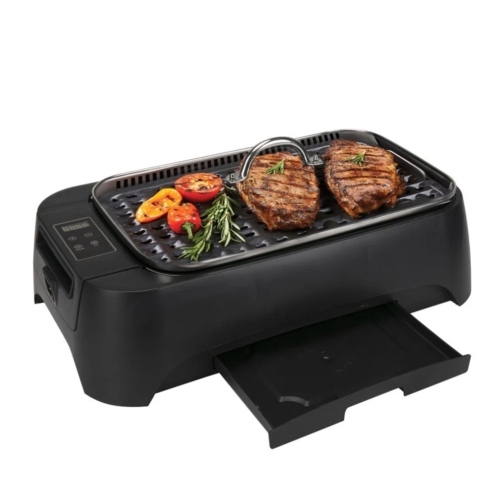 Уникальный моющийся внутренний Электрический гриль для мытья в посудомоечной машине, бездымный гриль 1500 Вт, электрический гриль для барбекю со светодиодной интеллектуальной панелью управления