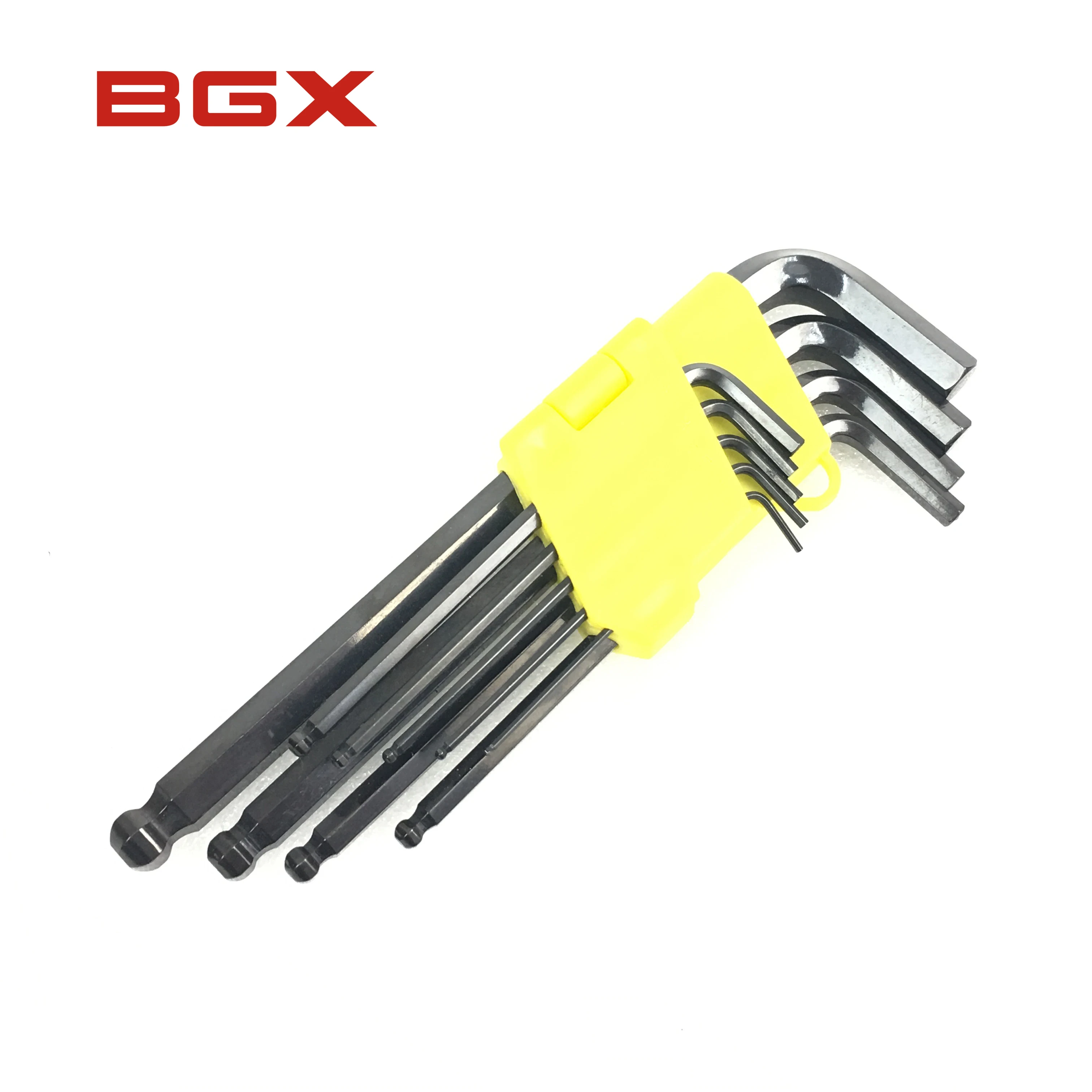 BGX 9 pcs Hexagon Ball Head 1.5~10mm 6150CRV Middle Long Metric Allen Key Wrench Set