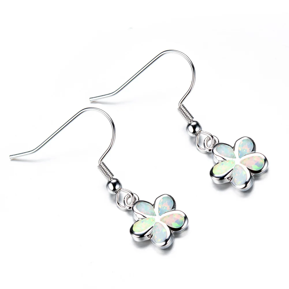 JCA New Fashion Sweet Girls Blue Opal Crystal Hook Earrings Flower Shaped Jewelry Opal Stone Earrings For Girl