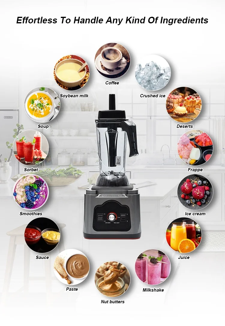 1680W Multi-Functional Stainless Steel Smoothie Ice Heavy Duty Commercial Blender  For Catering Industry