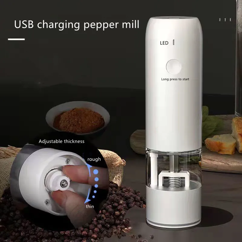 USB Rechargeable Ceramic Electric Gravity Salt And Pepper Grinder Set With LED Light