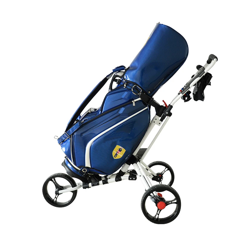 
High Quality White Black Aluminum 3 Wheels Foldable Golf Trolley Golf Push Cart Three 3 Wheel Golf Trolley 