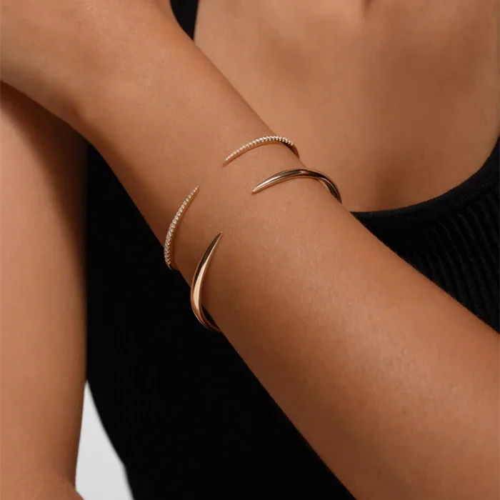 Statement Jewelry Open Design Adjustable Silver 925 Gold Plated Pave Diamond Claw Cuff Bracelet Women