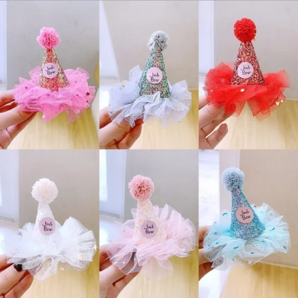 Korean Birthday Party Hair Accessories Sweet Baby Girl Hairpins Chiffon Fabric Sequin Hat Hair Clips for Kids