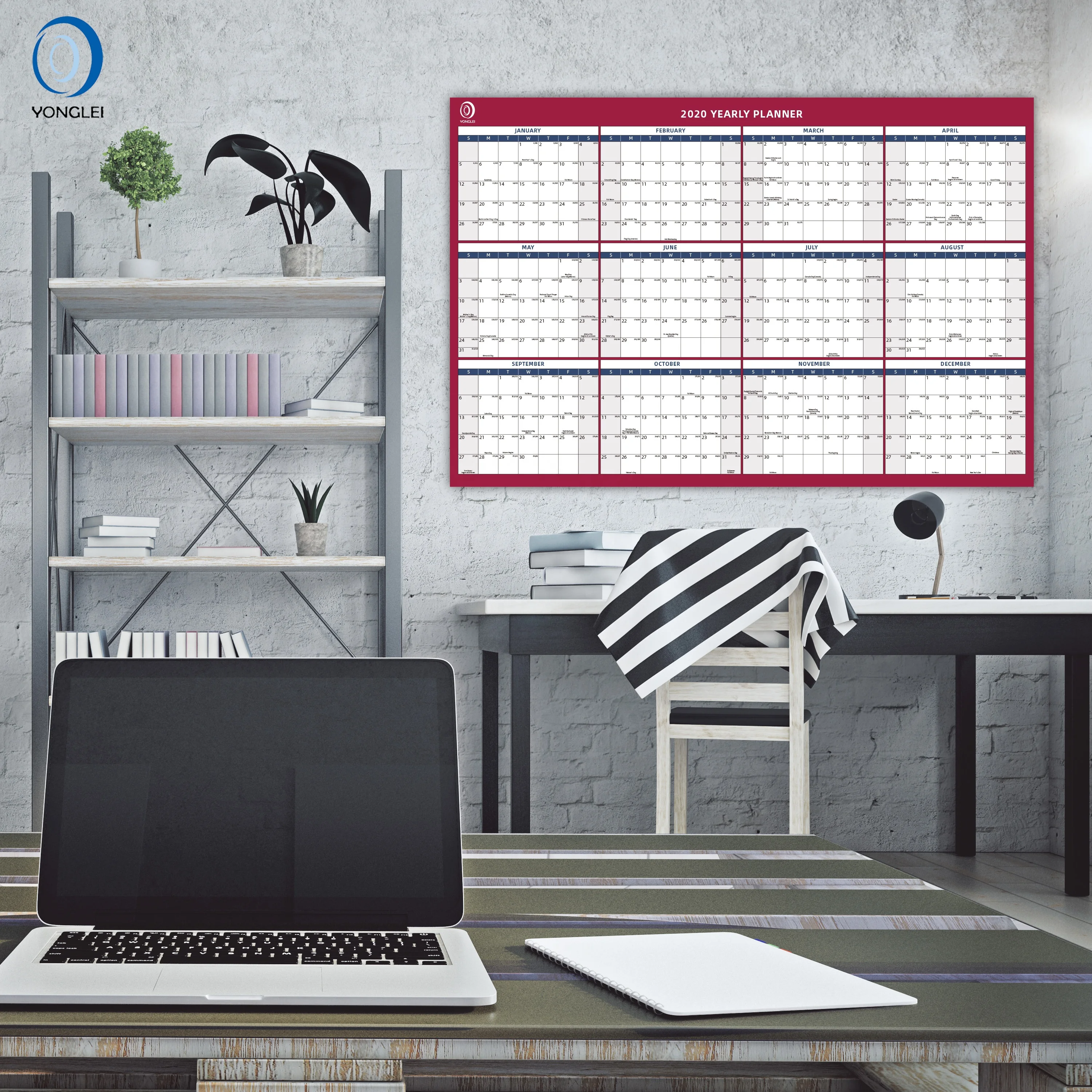 
026-2A2 Double sided erasable ecofriendly calendar 2020 wall calendar printing perpetual calendar 