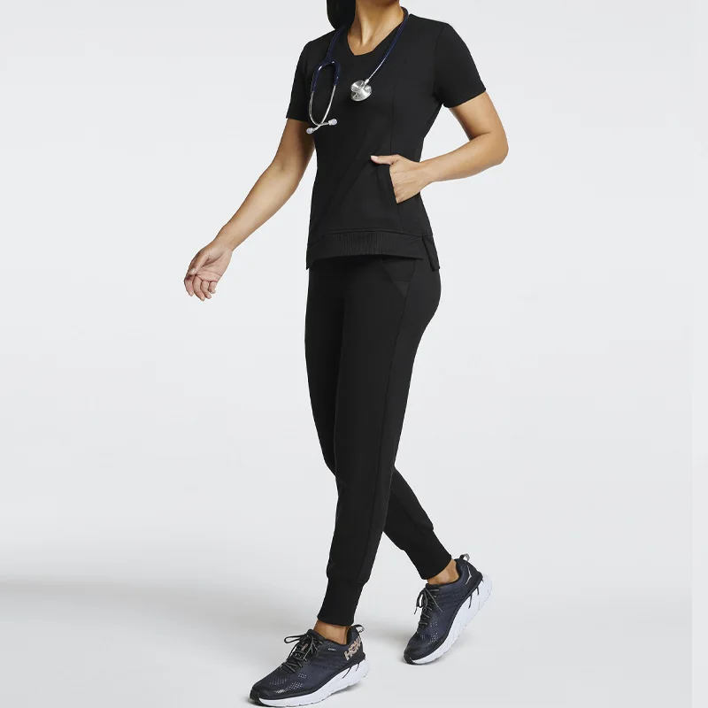 Женские Медицинские комплекты, оптовая продажа, индивидуальная стрейчевая униформа, мужской комплект с топом на молнии и брюками, медицинская униформа медсестры, скрабы