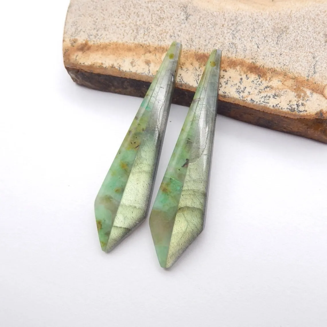 Gemstone Earrings Natural Labradorite and Chrysocolla Intarsia Earrings for Jewelry Making, Designer Earrings for Men and Women