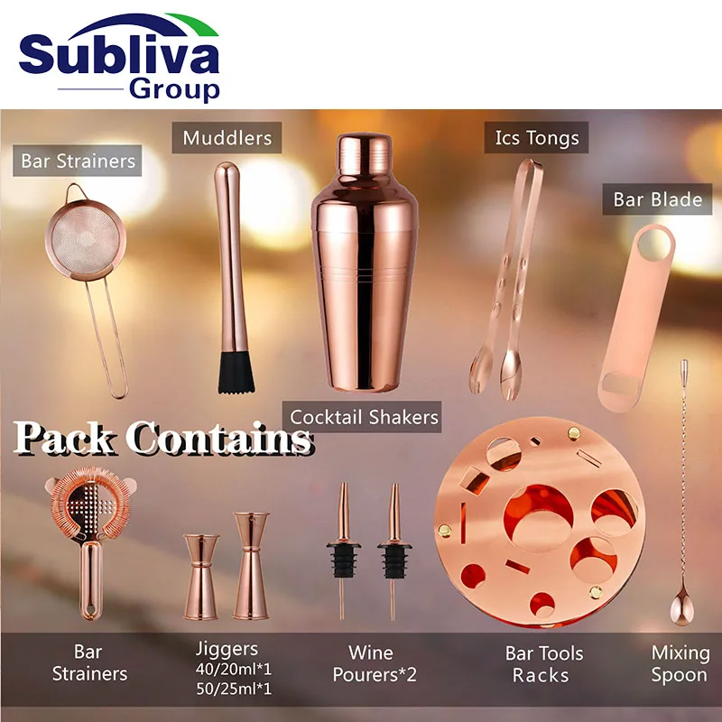12 Piece Copper Plated Cocktail Set With Round Stand