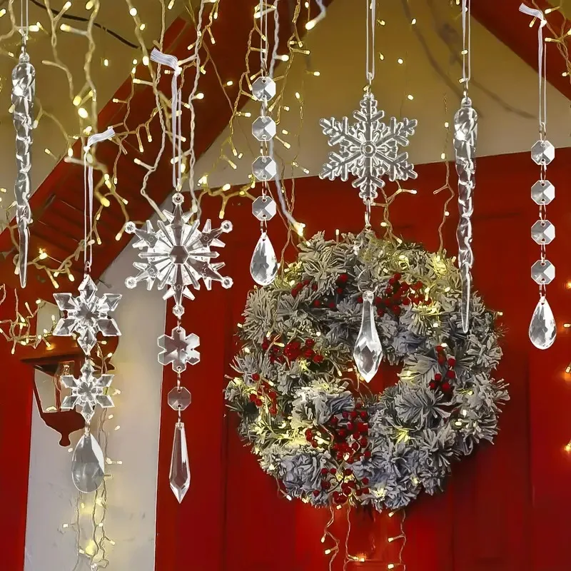 Christmas Crystal Christmas Tree Decoration 2024 New Year Party 10pcs Acrylic  Christmas Tree Hanging Pendants