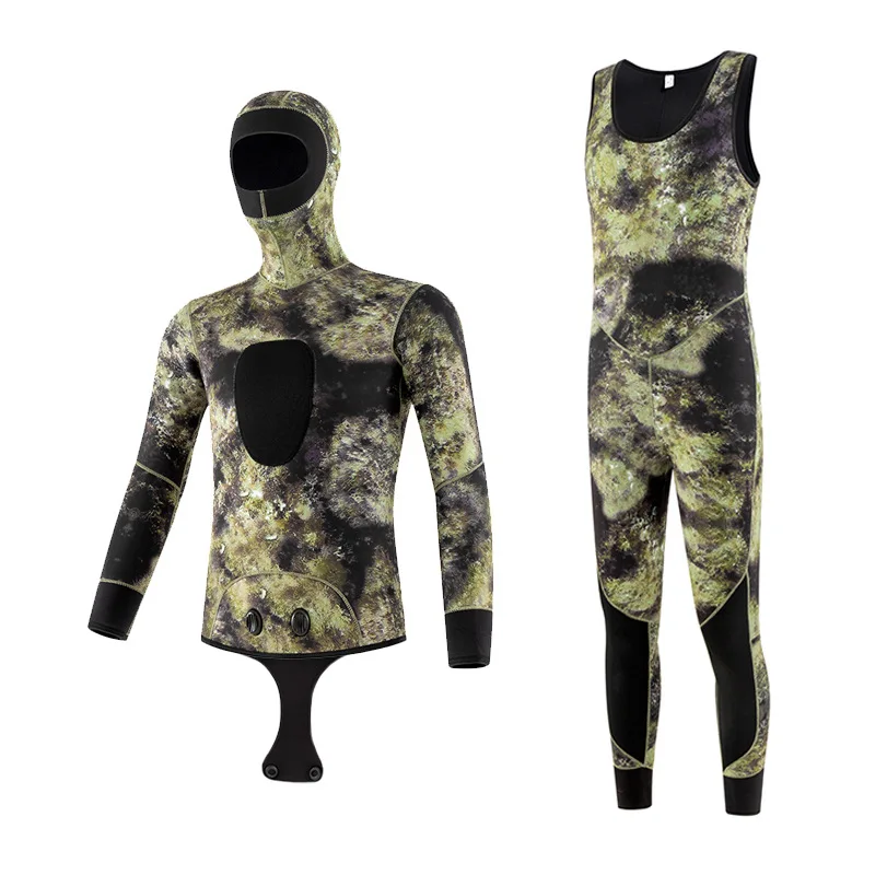 Wholesale price 5mm Camouflage neoprene spearfishing wetsuit with hood diving wetsuit