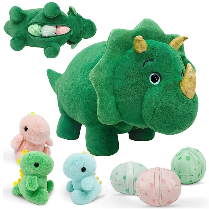 Customized mother child triangle dragon doll cute green dinosaur plush toy wholesale doll set small dinosaur manufacturer