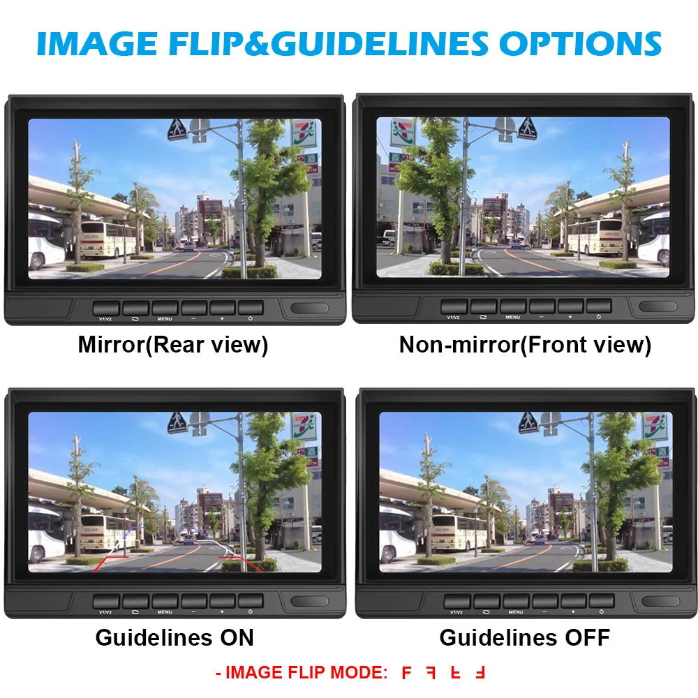 7 inch IPS Car Video Recorder HD Rear View Parking Monitor 12-24V Truck Bus 4CH/Quad Display