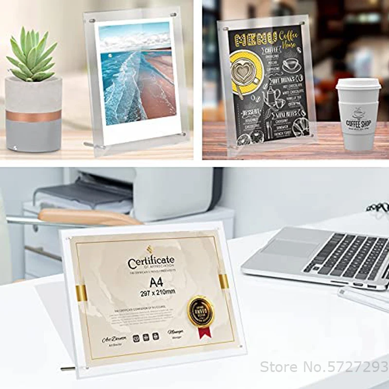 Standing desk A4 acrylic frame with screw photo picture display stand