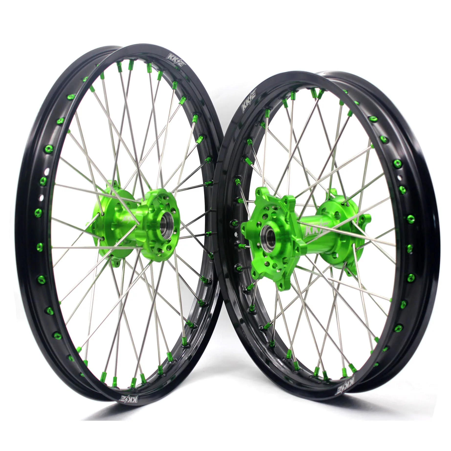Набор колесных дисков для мотоцикла KKE 21/19 или 21/18, совместимых с KAWASAKI KX250F KX450F 2006-2021 KX125/250 2006-2007, зеленый хаб