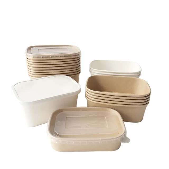 Rectangular kraft paper trays 500ml to go lunch box takeaway food container