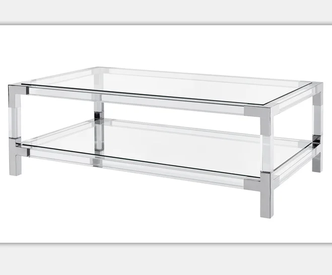 Акриловый восьмиугольный стол с металлическим украшением, современный стеклянный чайный столик на заказ из чистого акрила,