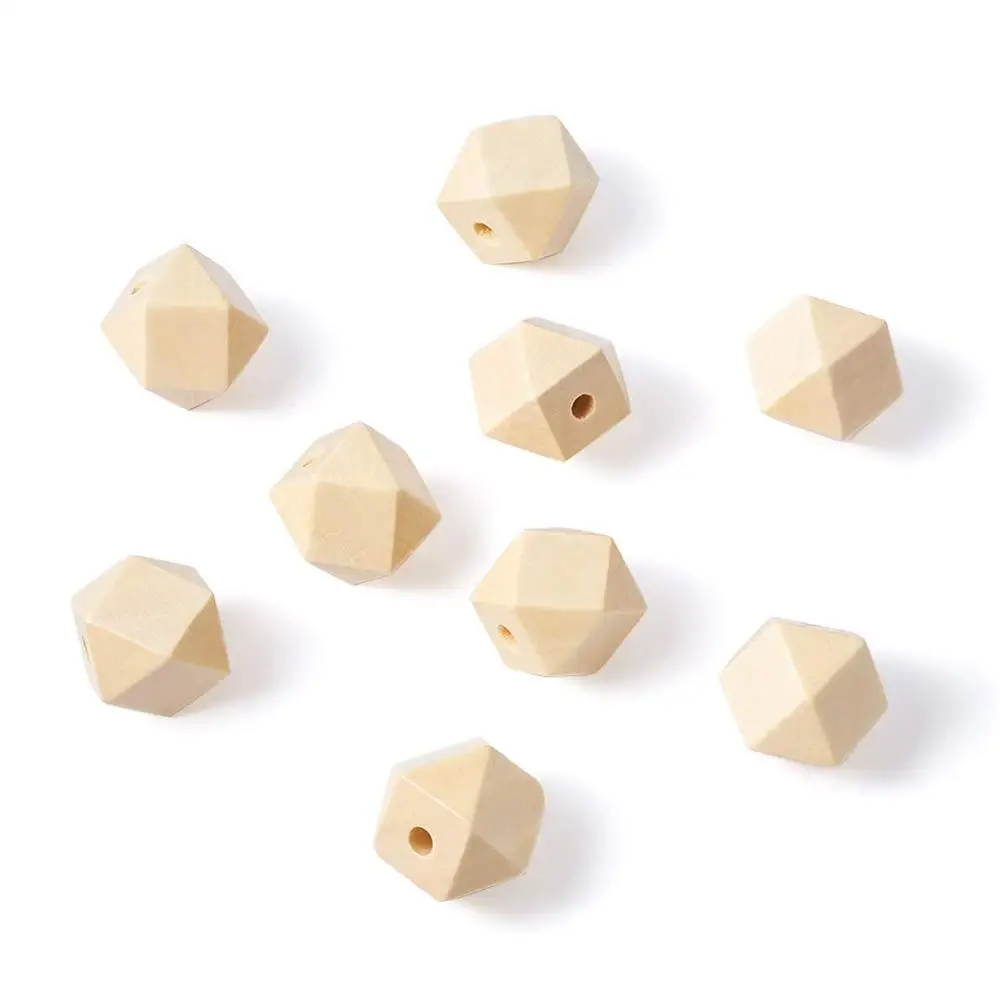 50Pcs 20mm Natural Lead Free Unpainted Geometric Polygon Wood Beads Wood Slices for DIY Craft Jewelry Making
