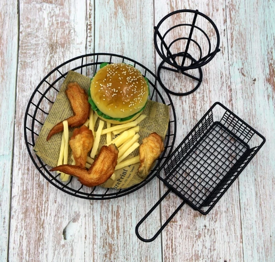 Black color round shape Mini small fried basket potato basket iron line restaurant frying chicken snack frying basket
