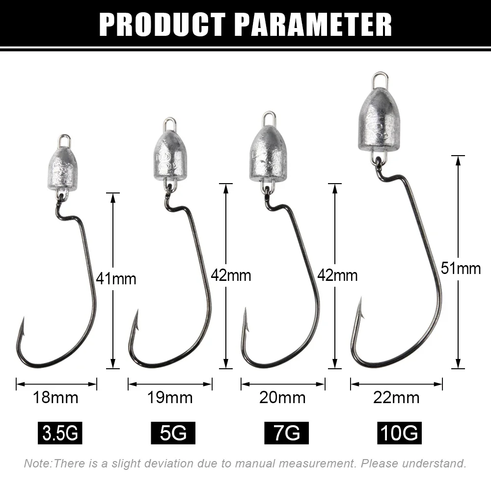 Spinpoler 3.5g 5g 7g 10g Lead Bullet Jig Head Fishing Hook Offset Worm Fishhook Texas Rigs Fishing Swing Jig Tackle Accessories
