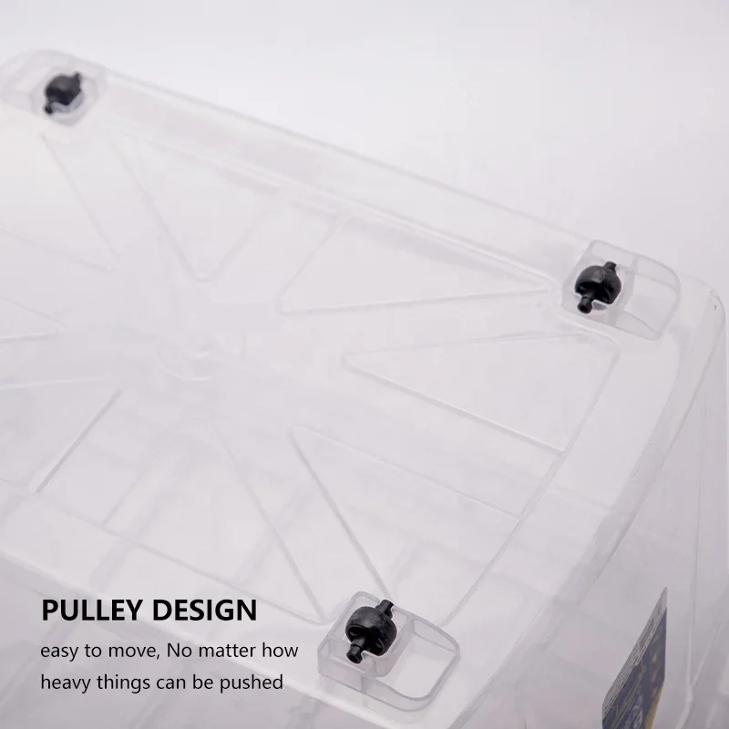 Home PP Big Heavy Duty Clear Large Organizer Stackable Transparent Plastic Cloths Storage Box With Wheels