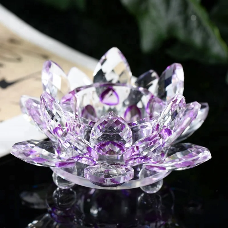 Wholesale Lotus Shape Crystal Candle Holder With Base For Feng Shui Decoration