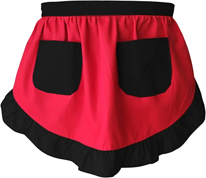 Half Aprons with or without Pockets Waist Ruffle Apron Cooking Restaurant 100% Cotton Bistro kitchen gift For Girl Woman wife