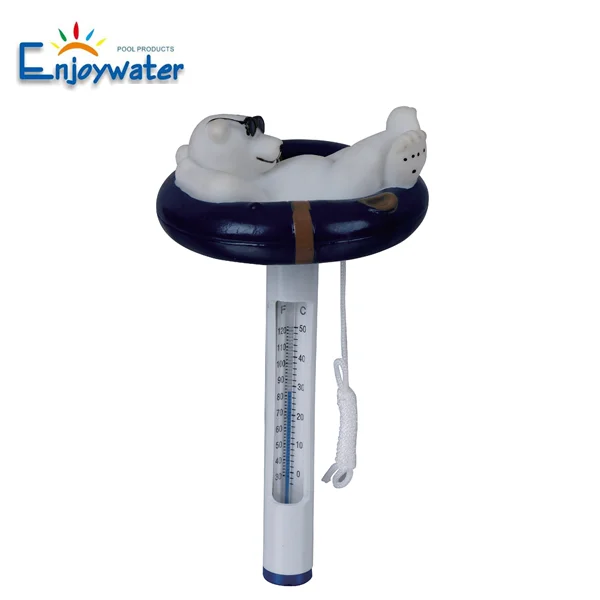 Pool floating thermometer with cartoon polar bear animal shape with string for ice tub cold plunge and swimming pool