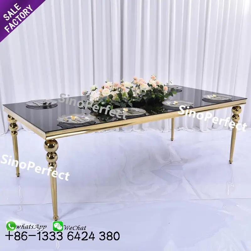 Cheap Price Hotel Stainless Steel Oval Shape Glass Golden Wedding Tables For Groom And Bride