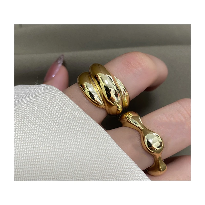 Twist chunky irregular adjustable ring korean boho chic jewelry gold plated rings wholesale trendy jewelry women