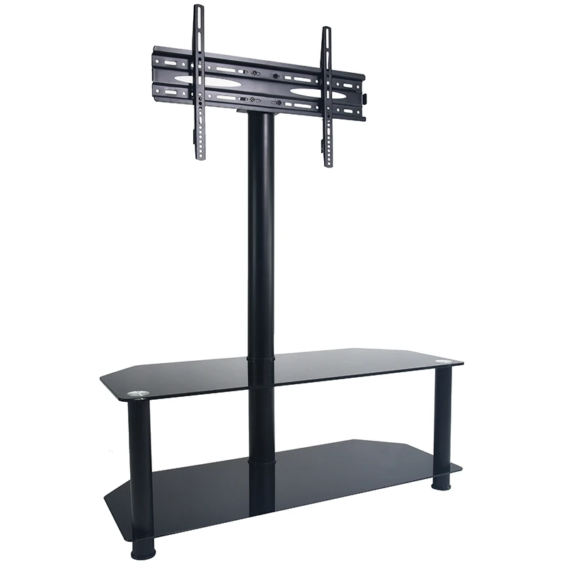 Two layers TV floor stand glass tv stand with upper mount
