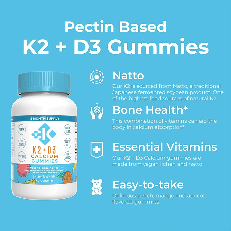 Vegan Support Bone And Immune Health Gummy Supplement Organic Calcium Vitamin D3 Gummies Private Label