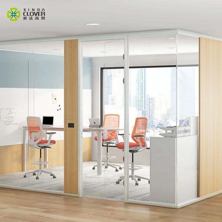 Customized Wood Panel Office Partition Aluminum Tempered Glass Partition Wall