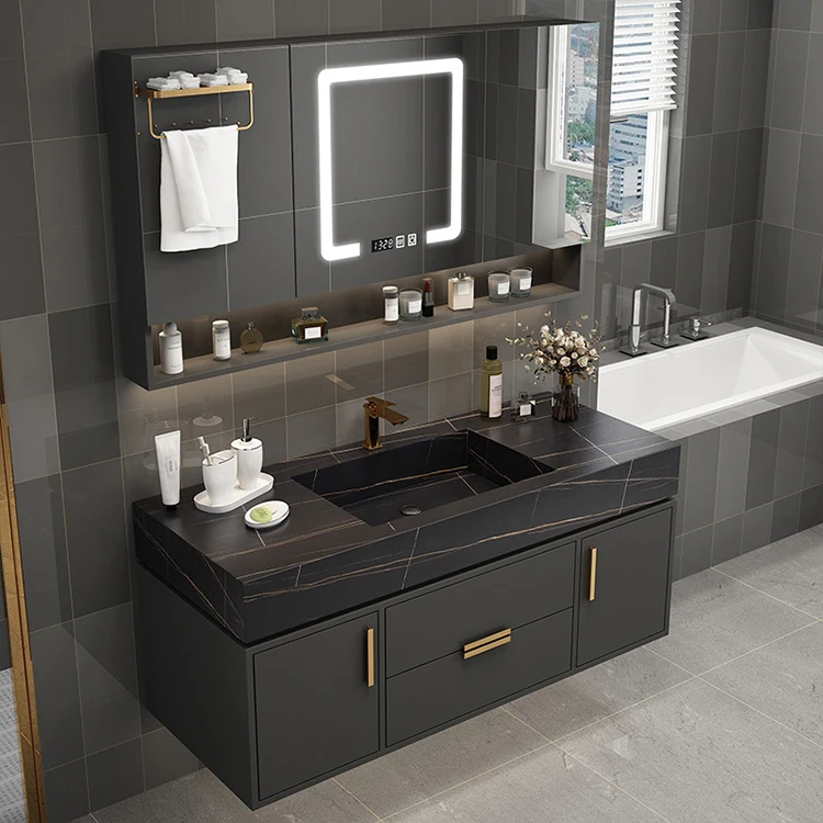 2021 Luxury Bathroom Hanging 3 Mirror Doors Cabinet 80cm Bath Room  Mirror Light 1 Washbasin Vanity Set With Sink