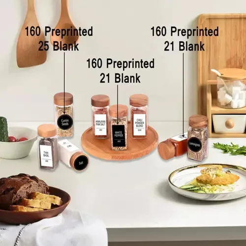 Kitchen Accessories Wholesales New Square Spice Jar Set Glass Acacia Wood Lid 4OZ for Spice Rack with Label