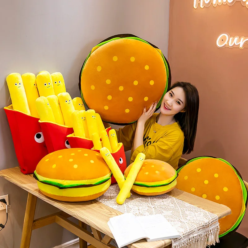 New Arrival Creative Hamburger Throw Pillow Stuffed Fried Chips Plush Toys Pizza Doll Sofa Cushions