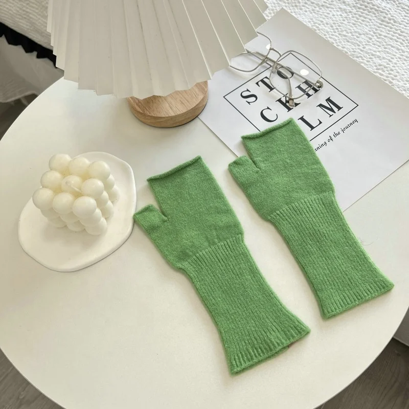 Solid Color Half Finger Knit Gloves Soft Warm Stretch Custom Knit Gloves Mittens For Men And Women