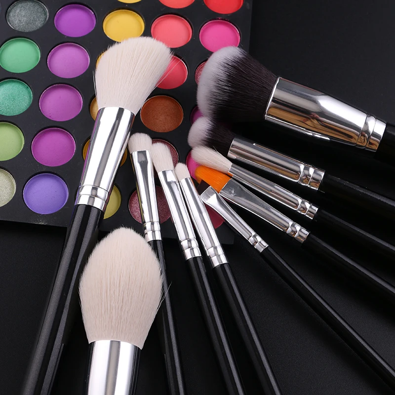 IPRESTA Made In China Cosmetic Wood Handle Private Label Logo Custom Makeup Brushes Set Kits Shiny Black